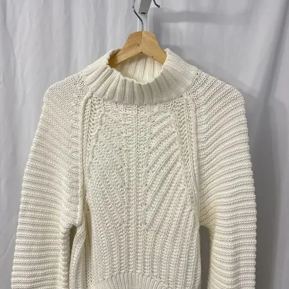 Free People Sweetheart Sweater Womens Small Ivory Boho Chunky Knit Mock Neck - Picture 6 of 13